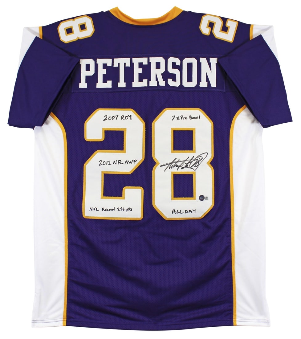 Adrian Peterson Autographed Purple Jersey With Career Highlights Inscription BAS Witnessed (1 of 3)