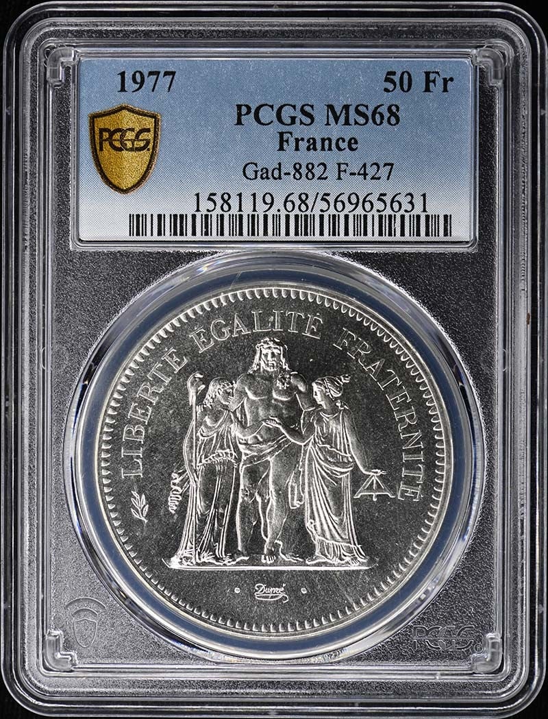 France 1977 50 Francs Hercule KM-941.1 Gad-882 PCGS MS68: France 1977 50 Francs Hercule KM-941.1 Gad-882 PCGS MS68 1977 France 50 Francs Hercule coin, certified by PCGS and graded MS68. This pre-owned example is listed as uncirculated. Specifications Item Ty