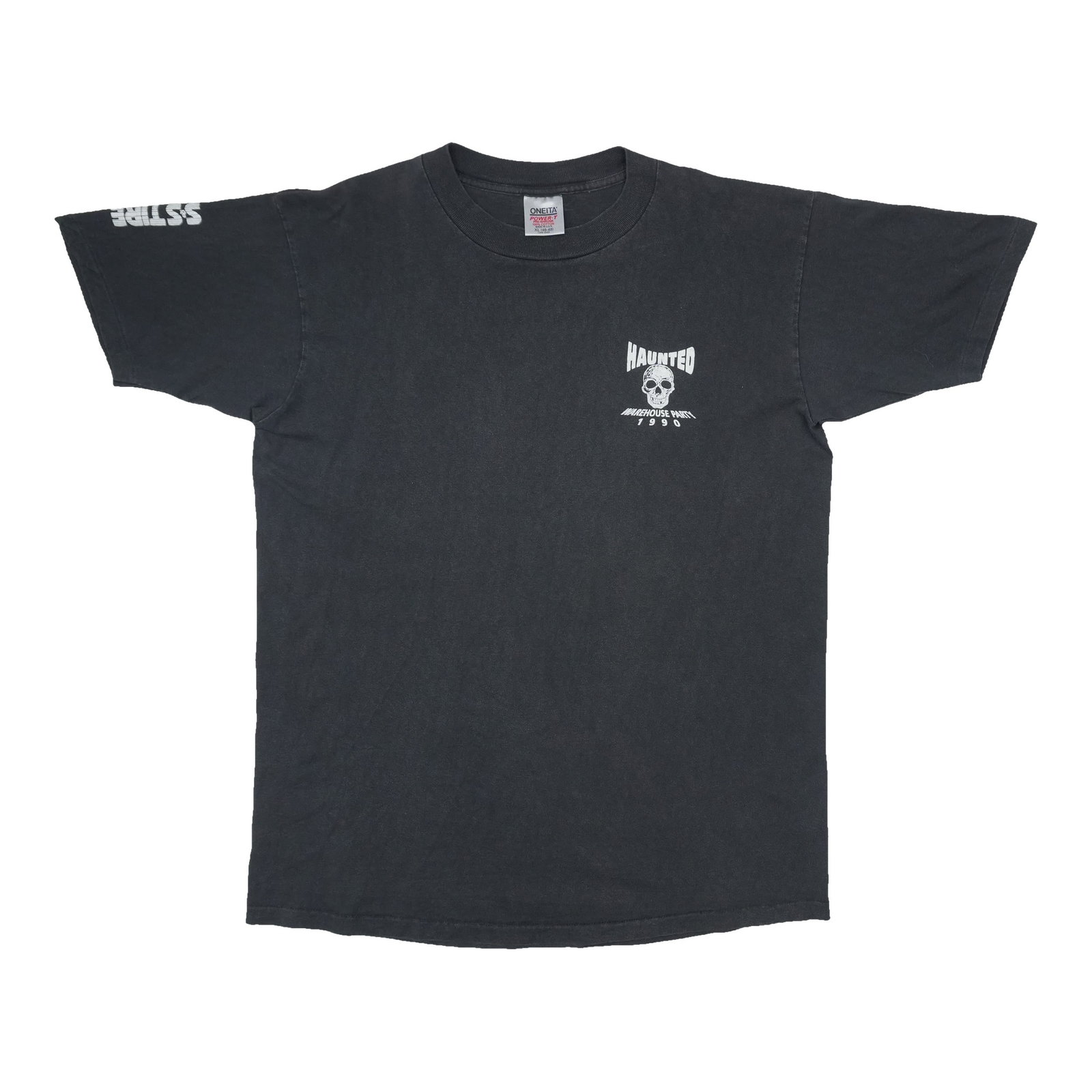Vintage 1990 Skull Party T Shirt Black XL Cotton: Vintage 1990 Skull Party T Shirt Black XL Cotton Original vintage 1990 Haunted Warehouse Party Skull Shirt. This is a true vintage shirt, not a modern reproduction. It is in good condition with no hol