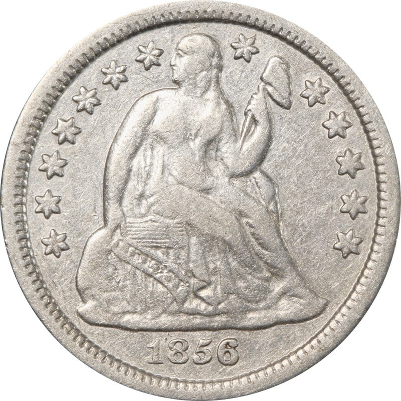 1856-O Seated Liberty Dime Silver Coin Uncertified Circulated: 1856-O Seated Liberty Dime Silver Coin Uncertified Circulated This 1856-O Seated Liberty Dime is a remarkable piece of coinage history. It features a classic design representative of the Seated Libert