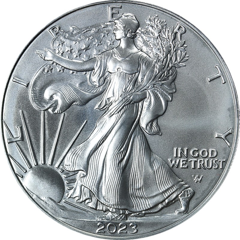 PCGS MS70 2023 Silver American Eagle Dollar First Strike Cleveland Label: PCGS MS70 2023 Silver American Eagle Dollar First Strike Cleveland Label Original 2023 Silver American Eagle $1 coin graded PCGS MS70 with a First Strike Magnum Opus Cleveland Label. This uncirculated