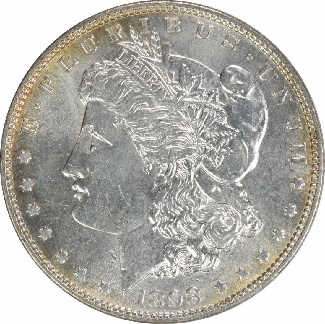 Choice BU 1898 Silver Morgan Dollar Uncirculated Uncertified No Mint Mark: Choice BU 1898 Silver Morgan Dollar Uncirculated Uncertified No Mint Mark This 1898 Morgan Silver Dollar is an uncirculated coin graded as Choice BU. It is composed of silver and features no mint mark