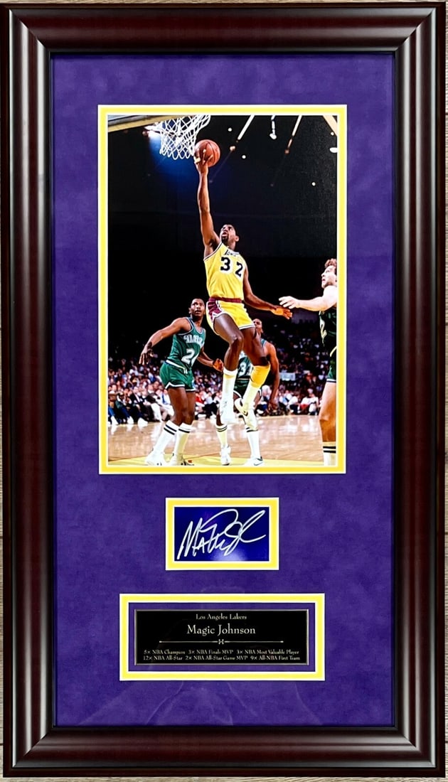 Magic Johnson Signed Cut Signature Custom Framed Display 26 x 15 Steiner Authenticated (1 of 6)