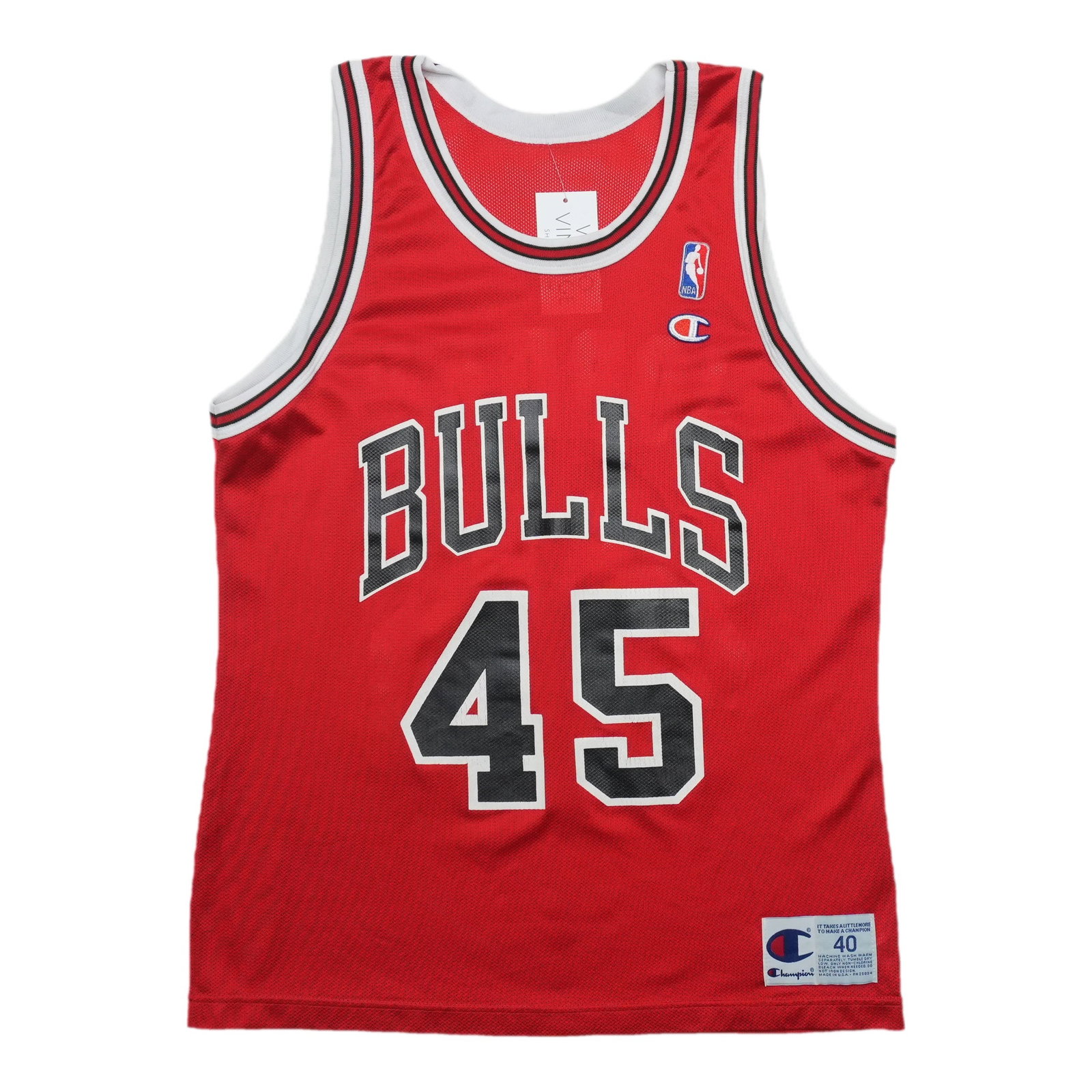 Vintage Champion Michael Jordan Bulls Jersey 1995 Red Polyester Mesh: Vintage Champion Michael Jordan Bulls Jersey 1995 Red Polyester Mesh This is an original vintage 1995 Chicago Bulls Michael Jordan Champion jersey. Made from polyester mesh, this authentic 1990s jerse