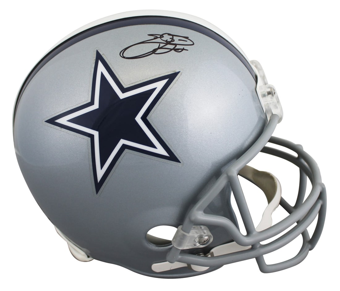 Emmitt Smith autographed Dallas Cowboys VSR4 full size replica helmet BAS witnessed: Emmitt Smith autographed Dallas Cowboys VSR4 full size replica helmet BAS witnessed This VSR4 Riddell full-size replica helmet is personally signed by Emmitt Smith of the Dallas Cowboys. The autograph