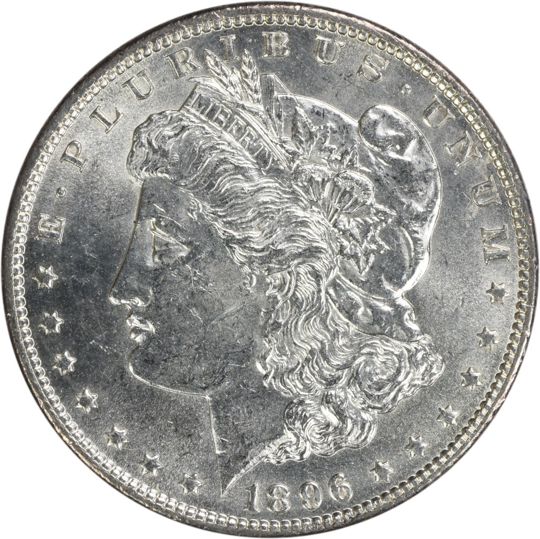 1896 Silver Dollar Morgan BU Uncirculated Uncertified No Mint Mark: 1896 Silver Dollar Morgan BU Uncirculated Uncertified No Mint Mark This is an uncirculated 1896 Morgan Silver Dollar from the United States. The coin is composed of silver and features the classic Mor