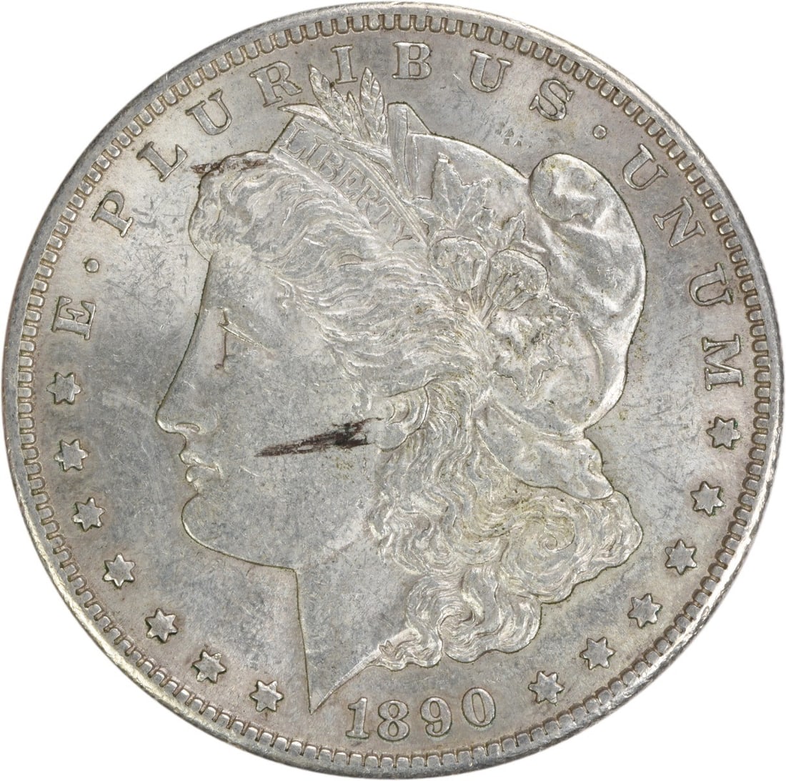 1890-S Morgan Silver Dollar AU Uncertified Silver Coin: 1890-S Morgan Silver Dollar AU Uncertified Silver Coin This 1890-S Morgan Silver Dollar features a design by George T. Morgan and is made of 90% silver and 10% copper. The coin is circulated and has a