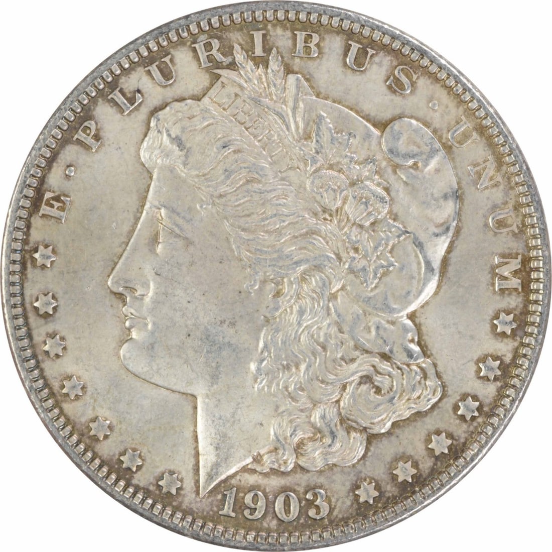 1903 AU Morgan $1 Silver Coin Uncertified: 1903 AU Morgan $1 Silver Coin Uncertified 1903 Morgan Silver Dollar in AU slider condition. This pre-owned coin is uncertified, circulated, and composed of silver. Specifications Coin: Morgan Silver D