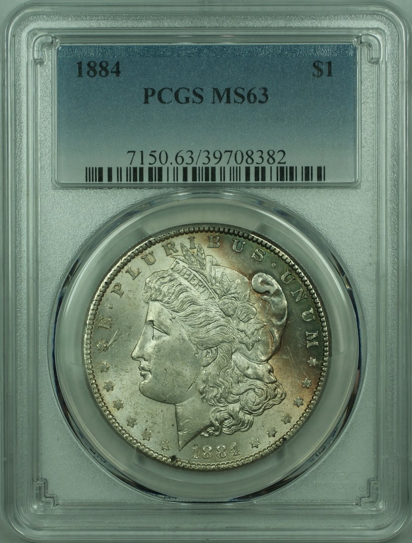 PCGS MS63 1884 Morgan Dollar Silver Coin Light Toning Philadelphia $1: PCGS MS63 1884 Morgan Dollar Silver Coin Light Toning Philadelphia $1 This is an 1884 Morgan Silver Dollar $1 coin from the United States, certified by PCGS with a grade of MS-63. The coin is uncircul
