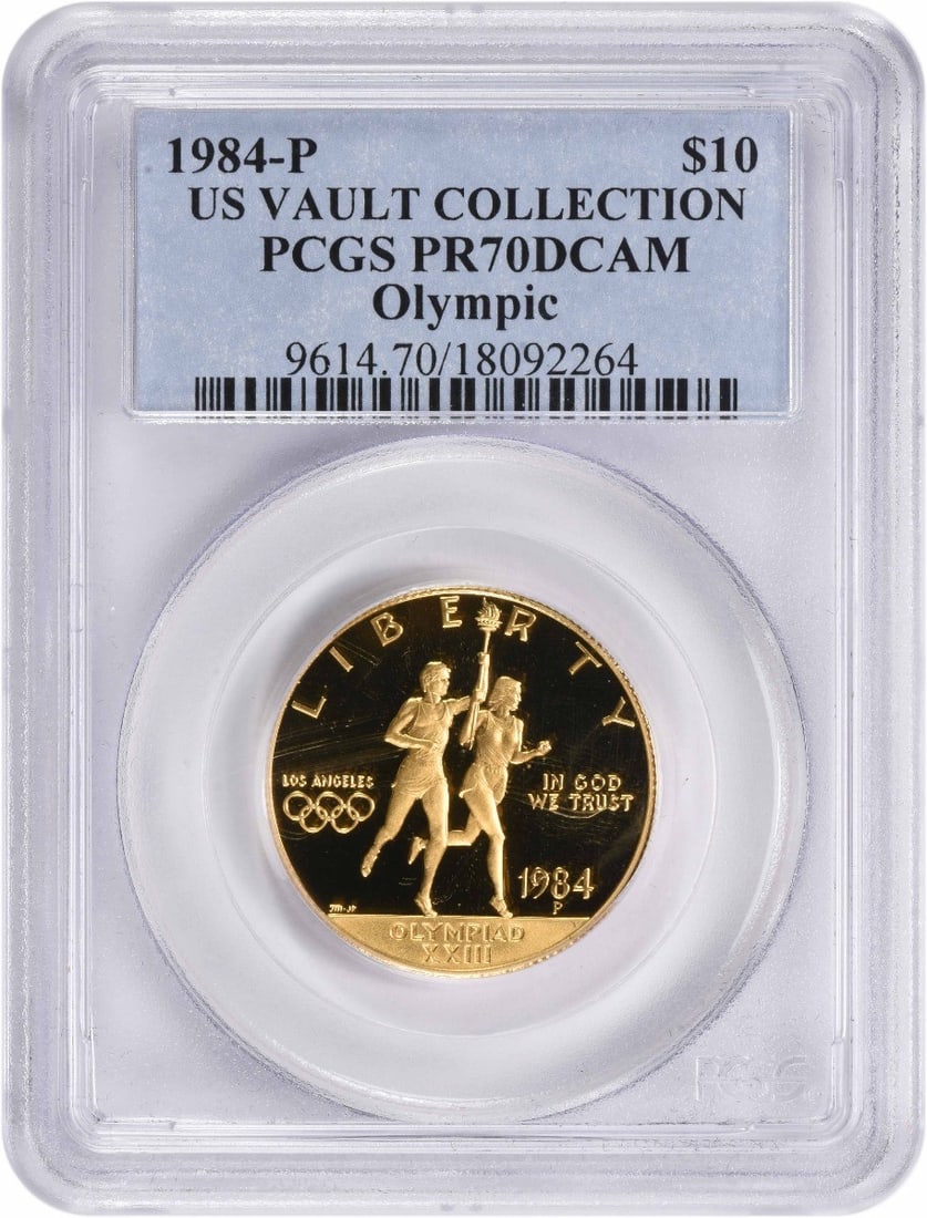 PCGS PR70DCAM 1984-P Olympic $10 Gold Proof Commemorative Coin (1 of 4)