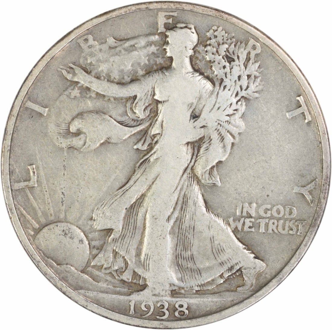 1938 D 50C Walking Liberty Half Dollar Silver F Uncertified: 1938 D 50C Walking Liberty Half Dollar Silver F Uncertified 1938-D Walking Liberty silver half dollar coin. This circulated, uncertified example is graded F and is a pre-owned piece from the United St