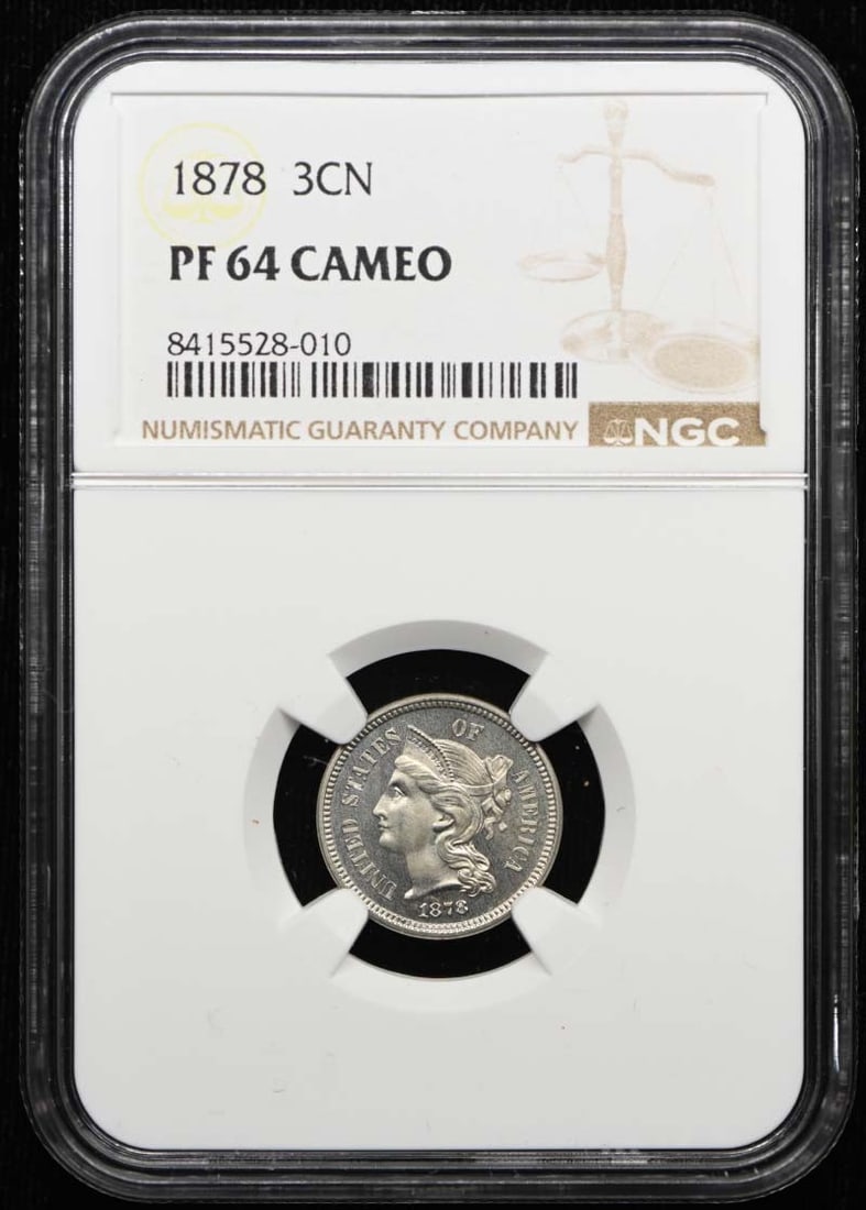 NGC PR64CAM 1878 Proof Three Cent Nickel Coin: NGC PR64CAM 1878 Proof Three Cent Nickel Coin 1878 Three Cent Piece certified by NGC and graded PR64CAM. This proof-strike United States coin is an uncirculated Three Cent Nickel and is offered as a p