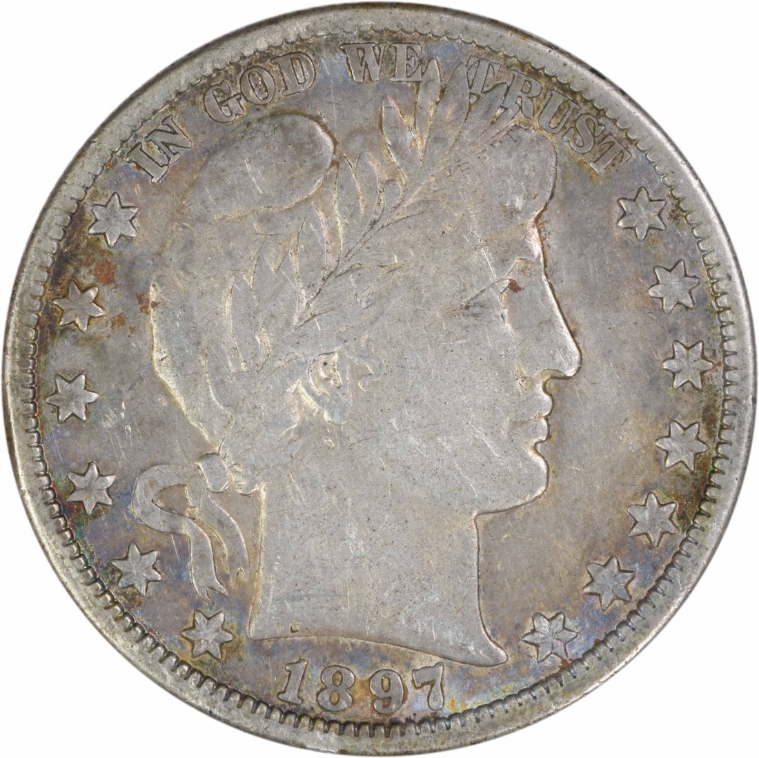 United States 1897 O Barber Half Dollar Silver 50C VF Uncertified: United States 1897 O Barber Half Dollar Silver 50C VF Uncertified 1897-O Barber silver half dollar in VF grade. This circulated, uncertified United States 50C coin is a pre-owned example of the Barber