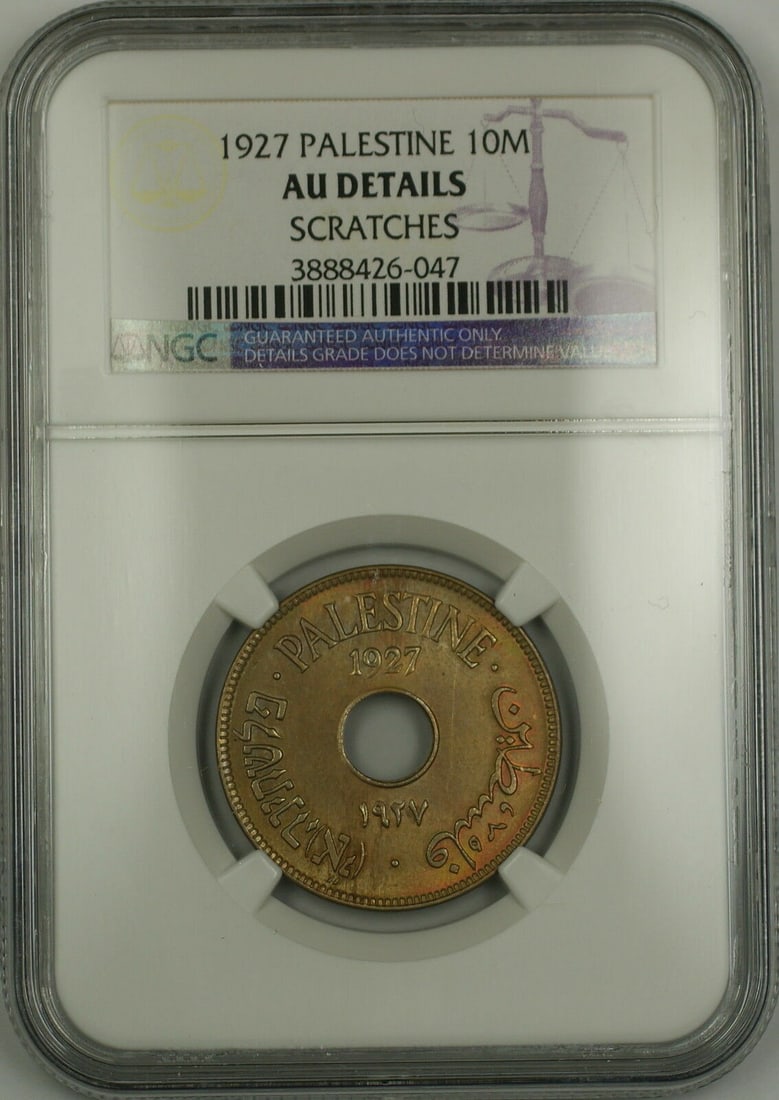 1927 Palestine 10 Mils NGC AU Details Scratched Coin (1 of 2)