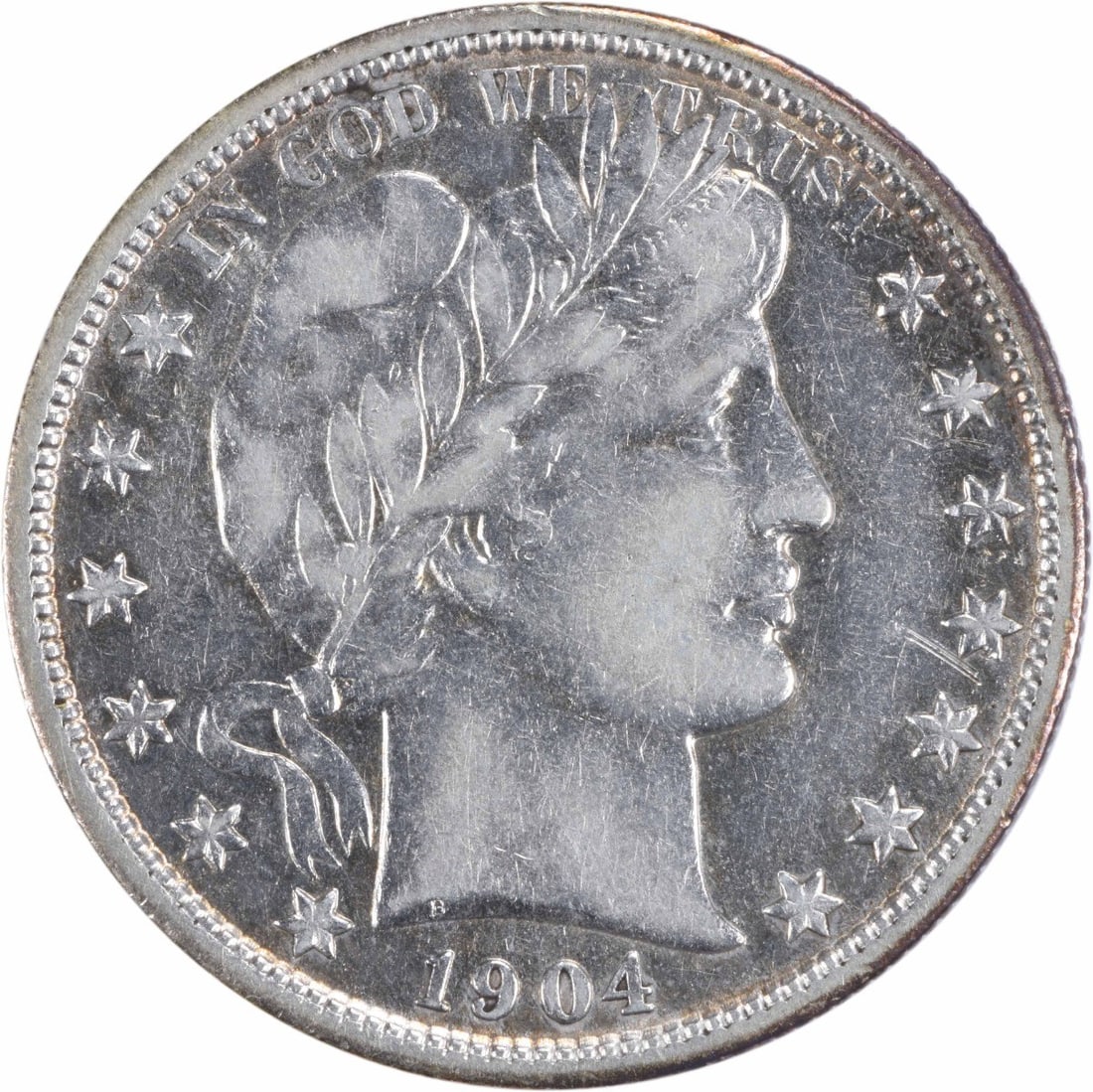 1904 United States Barber 50C Silver Half Dollar VF Uncertified: 1904 United States Barber 50C Silver Half Dollar VF Uncertified 1904 Barber Half Dollar in circulated, pre-owned condition. This uncertified United States 50C coin is graded VF and struck in silver. S
