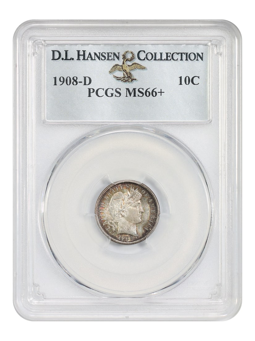 PCGS MS66+ 1908-D Barber Dime ex D.L. Hansen (1 of 4)
