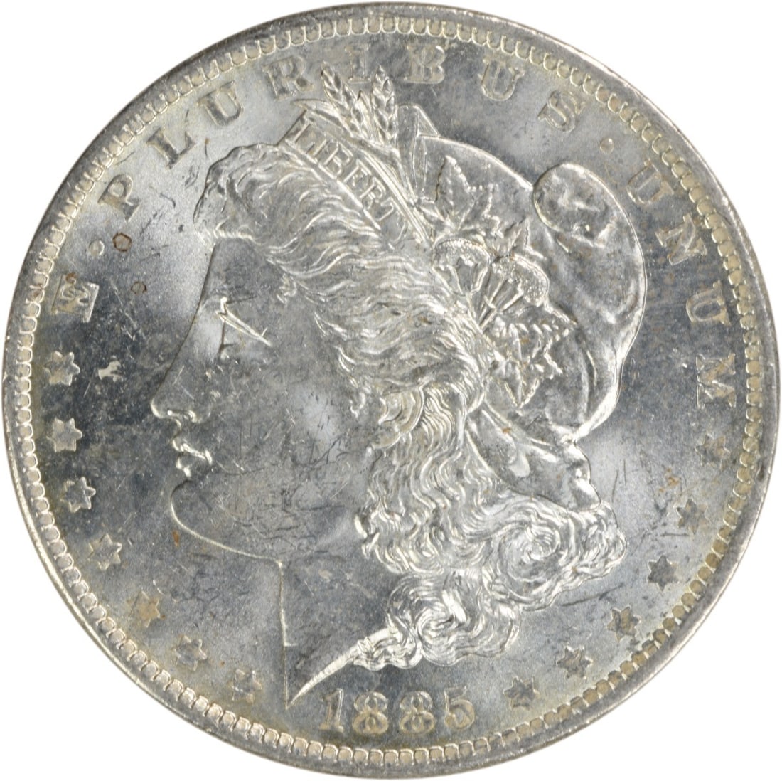 Uncirculated 1885-O Silver Dollar Morgan Type Brilliant BU Example: Uncirculated 1885-O Silver Dollar Morgan Type Brilliant BU Example This 1885-O Morgan Silver Dollar is an uncirculated coin featuring brilliant uncirculated (BU) grade. Struck at the New Orleans Mint,