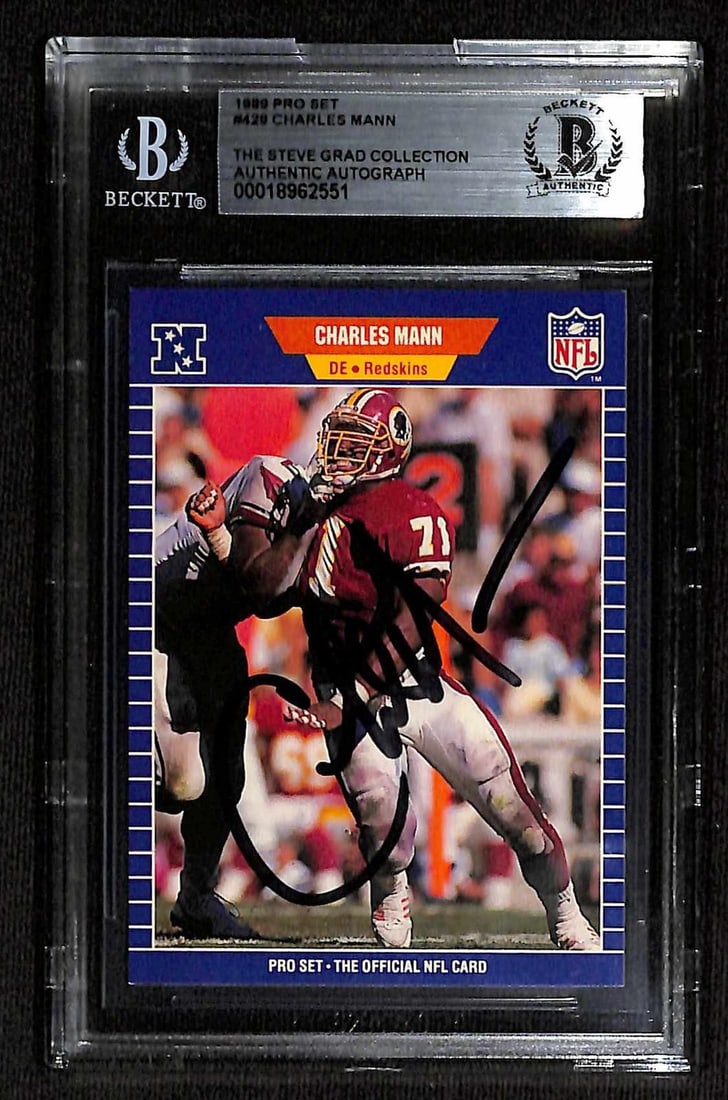 Beckett Authenticated 1989 Pro Set Charles Mann Redskins Auto Card (1 of 1)