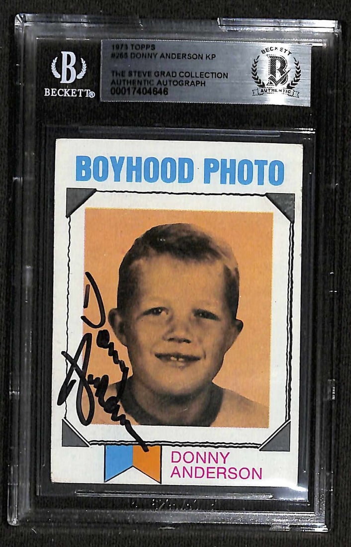 Donny Anderson 1973 Topps #265 Signed Football Card Beckett Authenticated: Donny Anderson 1973 Topps #265 Signed Football Card Beckett Authenticated This is a signed 1973 Topps #265 sports trading card featuring Donny Anderson, the Green Bay Packers Halfback. The card is aut