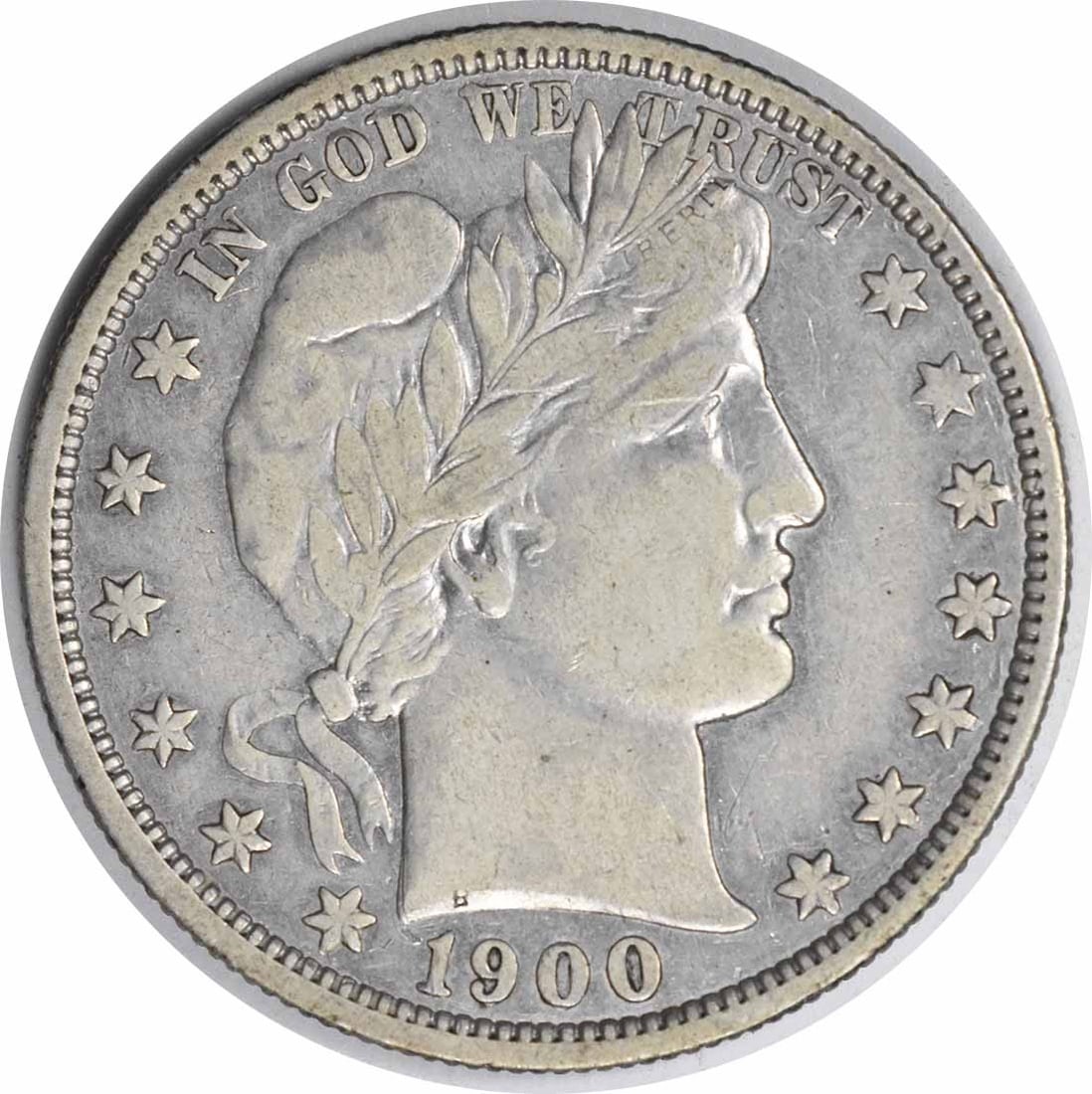 United States 1900 O Barber 50C Silver Half Dollar EF: United States 1900 O Barber 50C Silver Half Dollar EF 1900-O Barber silver half dollar in EF grade. This circulated, uncertified United States coin is a pre-owned example of the 50C Barber half dollar
