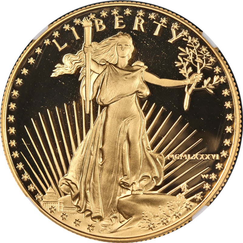 NGC PF70 Ultra Cameo 1986-W Gold American Eagle $50: NGC PF70 Ultra Cameo 1986-W Gold American Eagle $50 This listing is for a 1986-W Gold American Eagle $50 coin, graded PF70 Ultra Cameo by NGC. The coin is uncirculated and features outstanding luster 