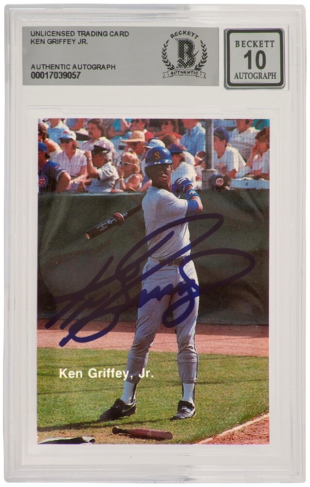 Beckett Auto 10 Ken Griffey Jr Mariners 1989 Cactus League Rookie Card #18: Beckett Auto 10 Ken Griffey Jr Mariners 1989 Cactus League Rookie Card #18 This is a Ken Griffey Jr. autographed 1989 Broder Cactus League All Stars rookie baseball card (#18), featuring the Seattle M
