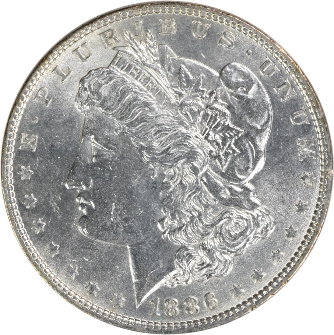 Brilliant Uncirculated 1886 Morgan Silver Dollar No Mint Mark Uncertified: Brilliant Uncirculated 1886 Morgan Silver Dollar No Mint Mark Uncertified This is an 1886 Morgan Silver Dollar from the United States, featuring a bright uncirculated (BU) grade. The coin is composed 