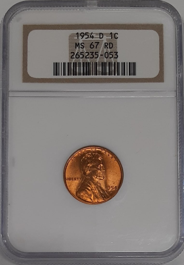 NGC MS-67 RD 1954-D Lincoln Wheat Cent Uncirculated Copper Coin (1 of 2)