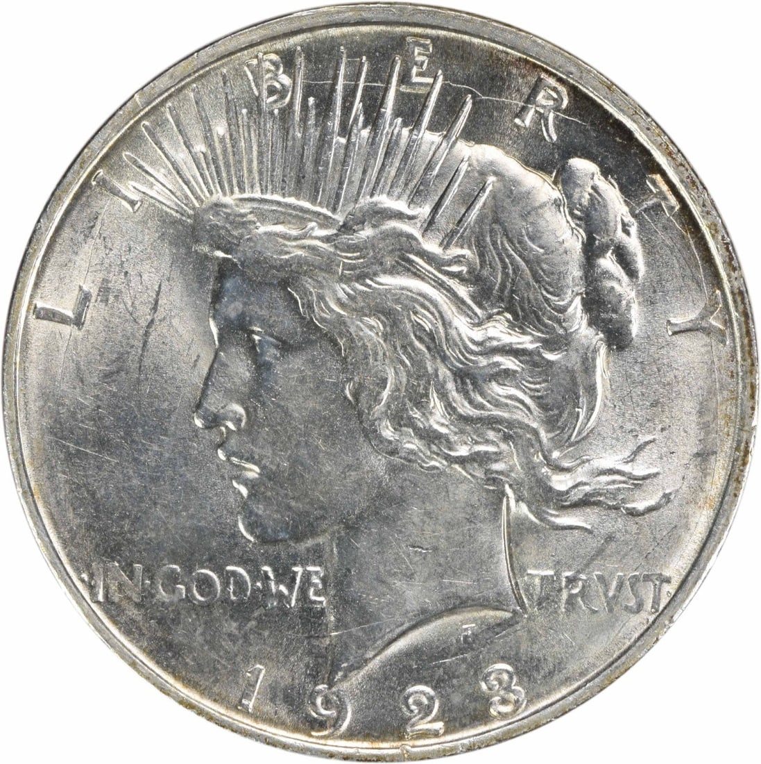 1923 D $1 Peace Dollar Silver AU Uncertified: 1923 D $1 Peace Dollar Silver AU Uncertified 1923-D Peace Silver Dollar in AU slider grade. This uncertified, pre-owned coin is a circulated example of the classic United States $1 Peace dollar series