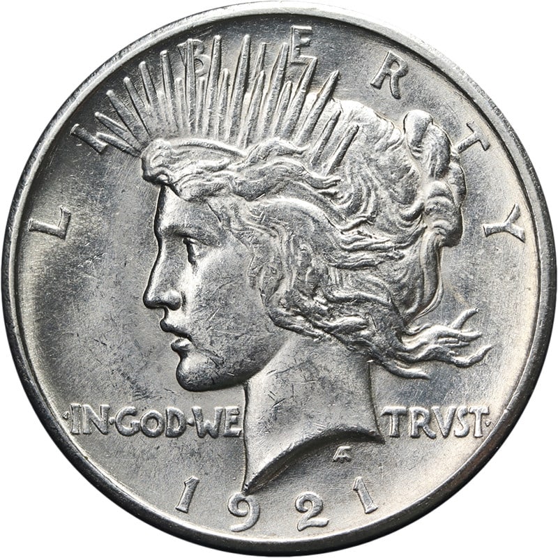 1921 Silver Peace Dollar BU Uncertified: 1921 Silver Peace Dollar BU Uncertified This 1921 Peace Dollar is an uncirculated coin featuring bright white color, strong luster, and a well-defined strike. It offers great eye appeal with attractiv