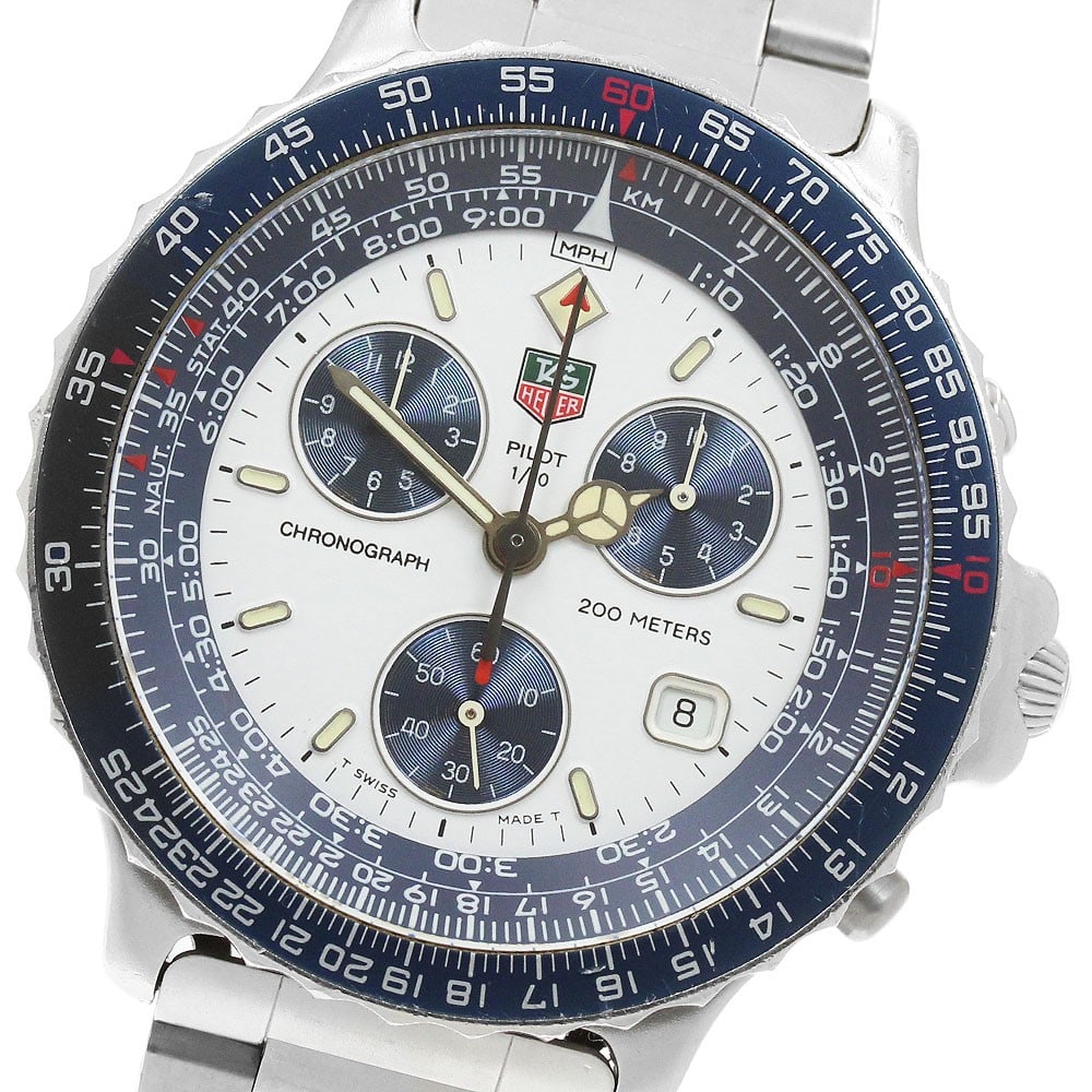 TAG HEUER Pilot 530.806 mens quartz chronograph wristwatch: TAG HEUER Pilot 530.806 mens quartz chronograph wristwatch TAG Heuer Pilot Date Chronograph quartz men's wristwatch, reference 530.806, in pre-owned condition. It features a stainless steel case and b