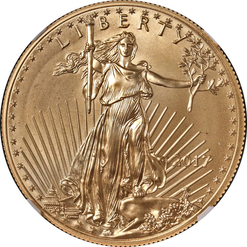NGC MS70 2017 $50 Gold American Eagle First Day Issue Edmund Moy Signature: NGC MS70 2017 $50 Gold American Eagle First Day Issue Edmund Moy Signature This 2017 Gold American Eagle $50 coin is graded MS70 by NGC, indicating a perfect uncirculated condition. It is a First Day 