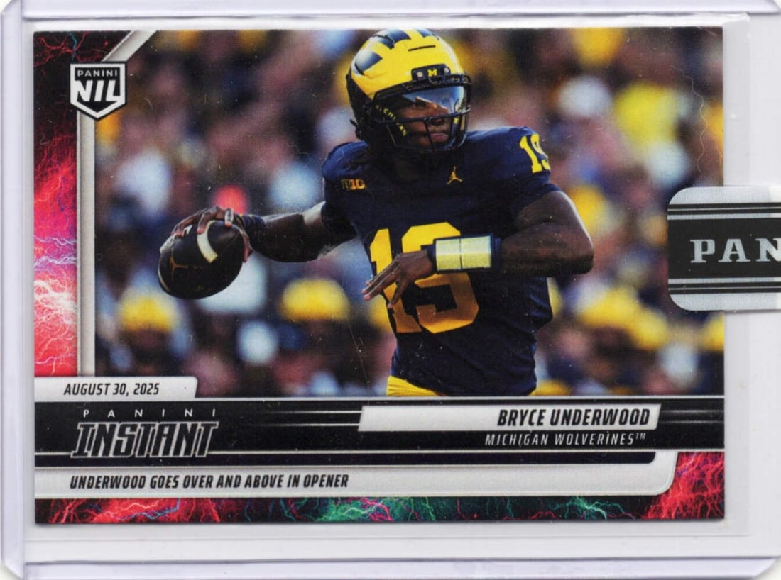 2025 Panini Instant Bryce Underwood #BUA Lightning Rookie Card /5 NCAA Authenticated (1 of 1)