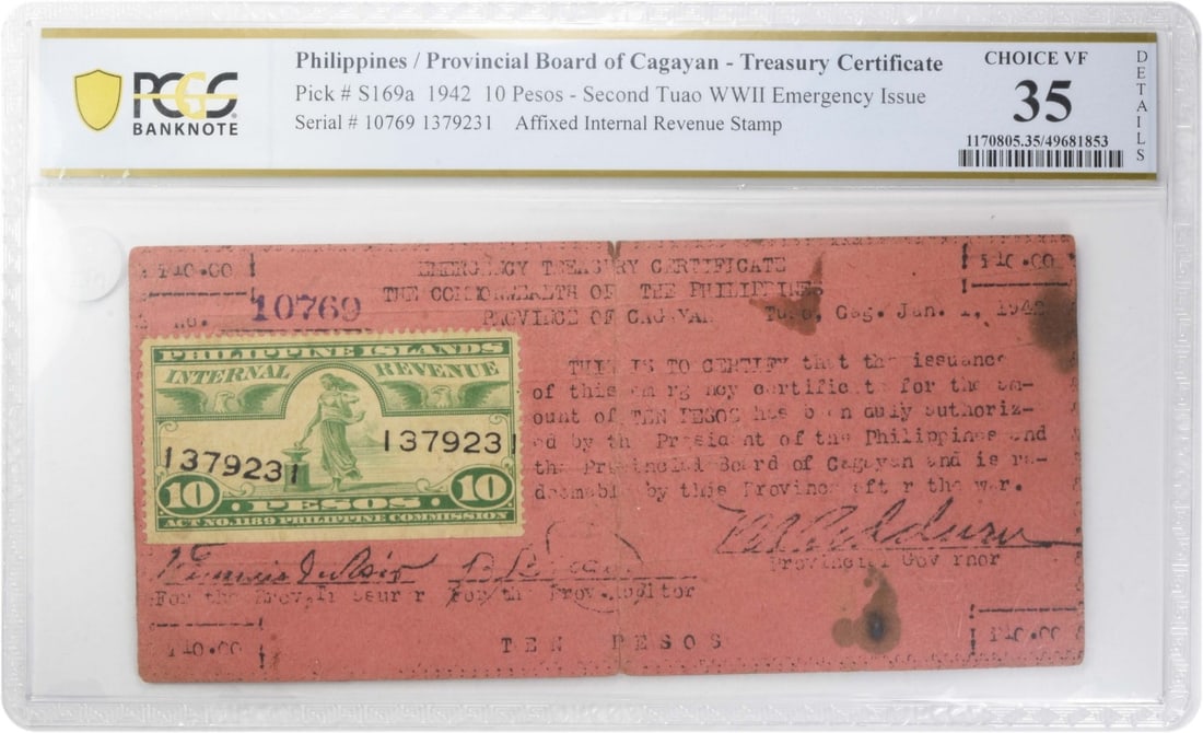 Philippines 1942 WWII Emergency 10 Pesos Cagayan Provincial Board Note (1 of 2)