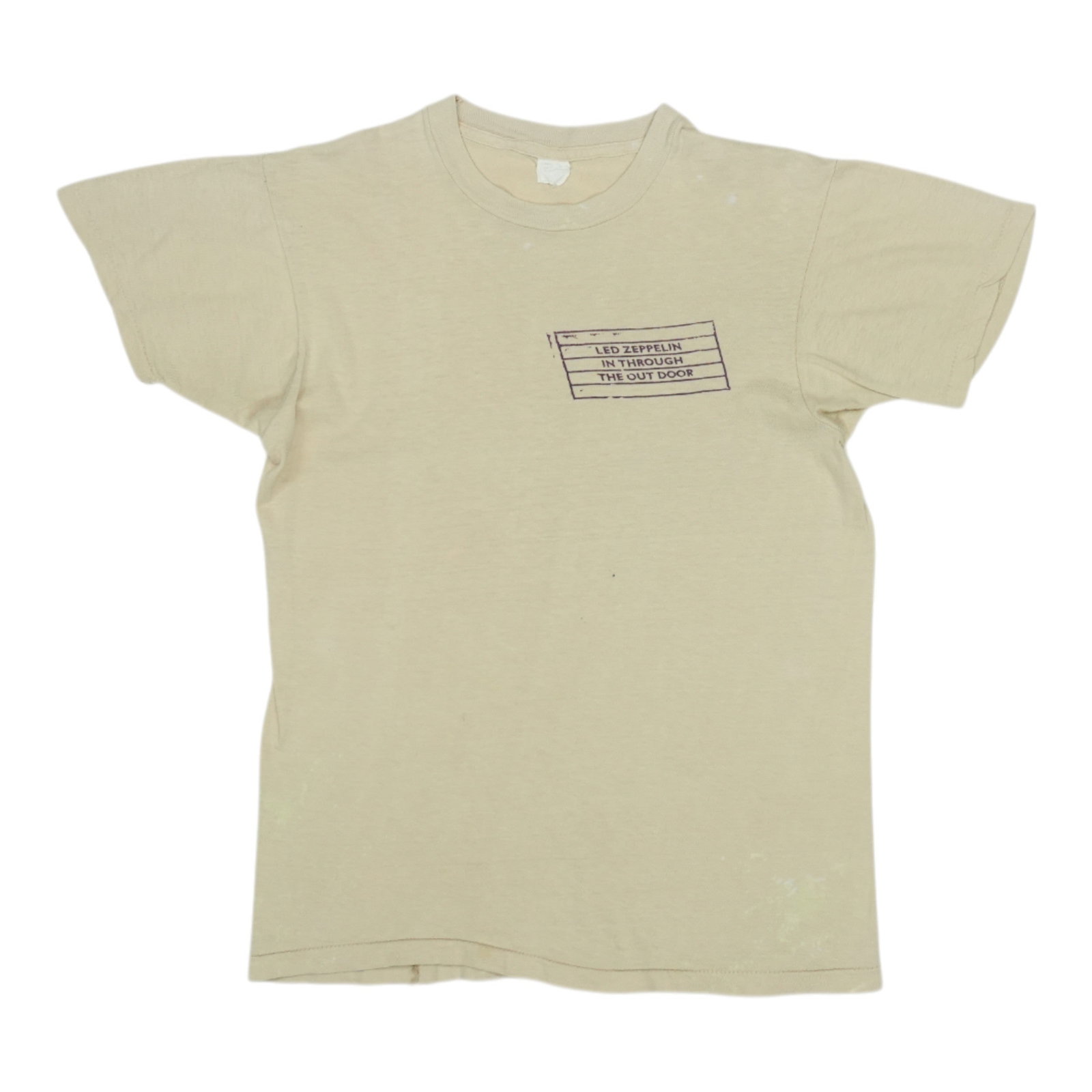 Vintage 1979 Led Zeppelin In Through The Out Door White Cotton Shirt: Vintage 1979 Led Zeppelin In Through The Out Door White Cotton Shirt This is an original 1979 Led Zeppelin In Through The Out Door vintage shirt. Featuring no back graphics, the shirt is made from 100