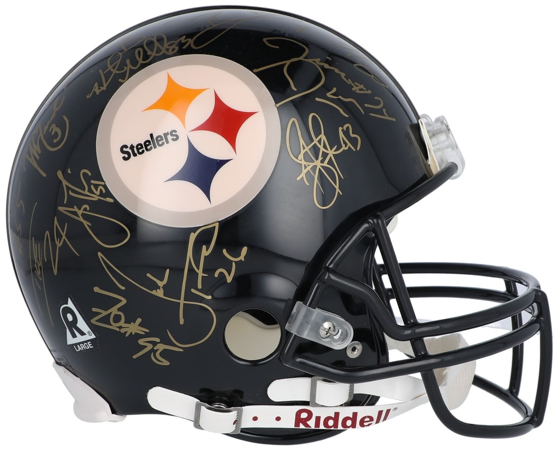 Pittsburgh Steelers Super Bowl XL Team Signed Helmet with Beckett COA: Pittsburgh Steelers Super Bowl XL Team Signed Helmet with Beckett COA Celebrate the legacy of the 2005 Pittsburgh Steelers with this full-sized authentic game helmet, featuring the signatures of 23 me