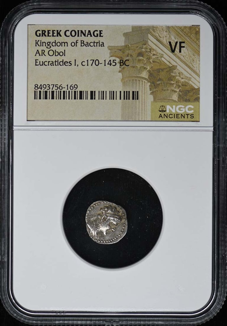 NGC VF AR Obol Kingdom of Bactria Greek Coinage: NGC VF AR Obol Kingdom of Bactria Greek Coinage This Kingdom of Bactria AR Obol is a Greek coin certified by NGC and graded VF (Very Fine). It originates from Greece and is offered in pre-owned condit