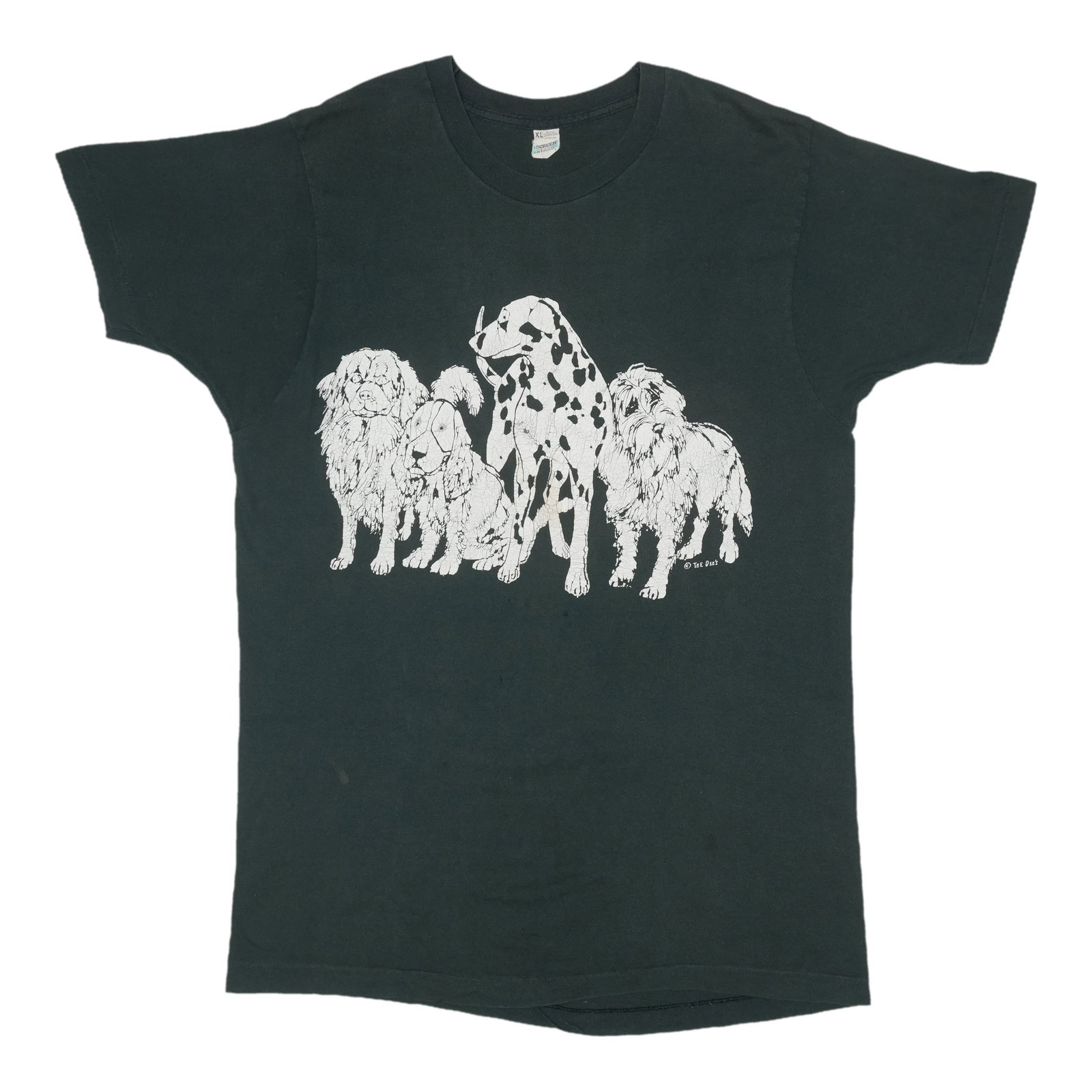 Vintage Dalmatian Graphic Black Shirt 1990s Poly Cotton Size XL: Vintage Dalmatian Graphic Black Shirt 1990s Poly Cotton Size XL This is an original vintage 1990s Dalmatian illustration shirt featuring graphic designs on both the front and back. The shirt is made f