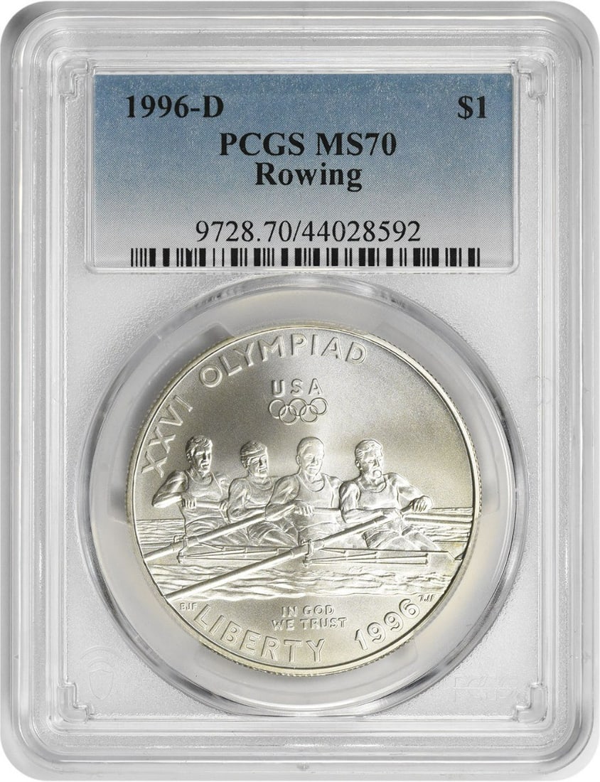 PCGS MS70 1996-D Olympic Rowing Silver Commemorative Dollar (1 of 2)
