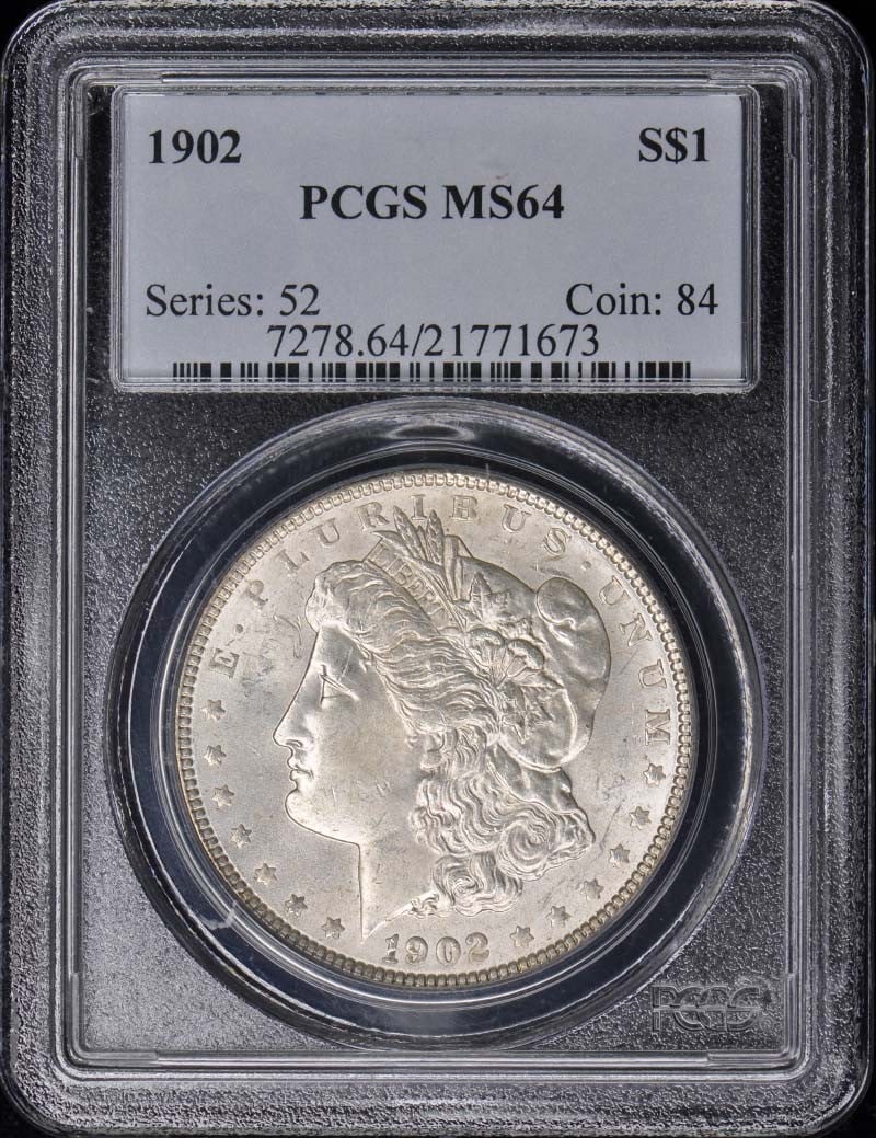 1902 Uncirculated Morgan Dollar PCGS MS64 Philadelphia Mint: 1902 Uncirculated Morgan Dollar PCGS MS64 Philadelphia Mint This 1902 $1 Morgan Dollar, certified by PCGS with a grade of MS64, is a remarkable addition to any coin collection. Featuring the iconic de