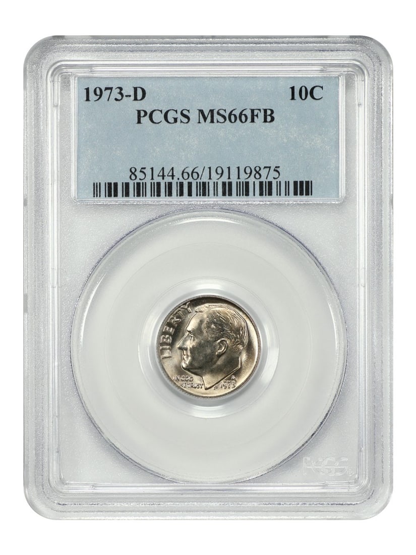PCGS MS66FB 1973-D Roosevelt 10C Uncirculated Dime: PCGS MS66FB 1973-D Roosevelt 10C Uncirculated Dime 1973-D Roosevelt Dime certified by PCGS in MS66FB grade. This uncirculated pre-owned coin is a Denver Mint issue. Specifications Denomination: 10C Ye