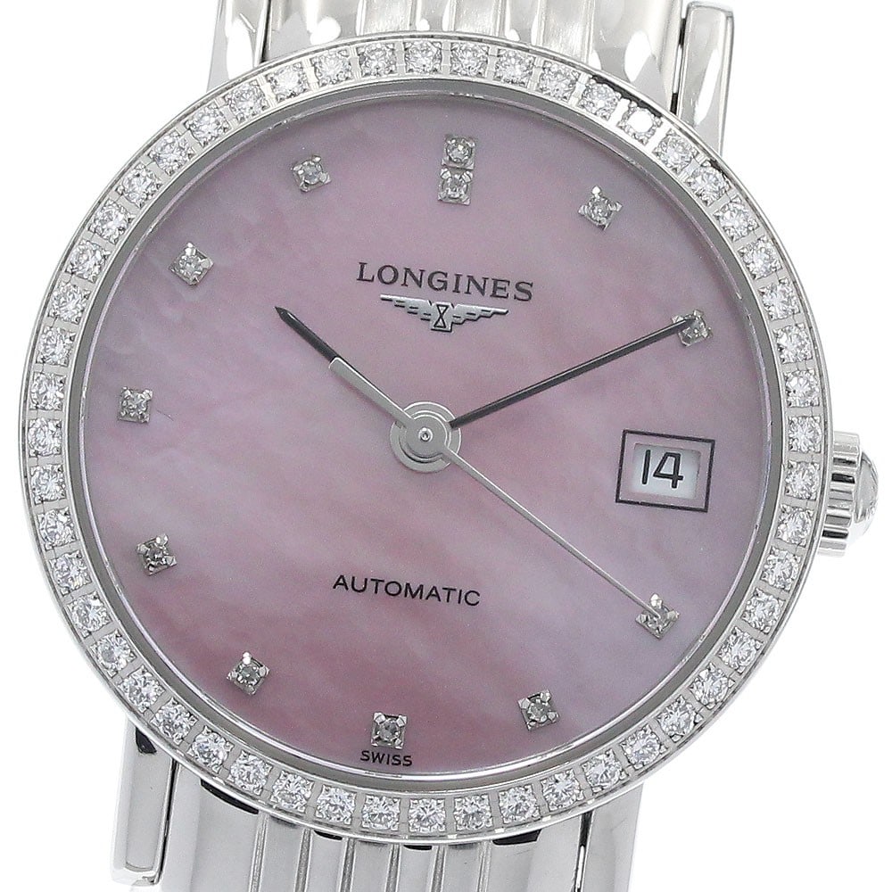 LONGINES Elegant L4.309.0 Womens Automatic Watch Diamond Bezel: LONGINES Elegant L4.309.0 Womens Automatic Watch Diamond Bezel Pre-owned Longines Elegant women's wristwatch with an automatic movement and date function. This stainless steel watch features a pink mo