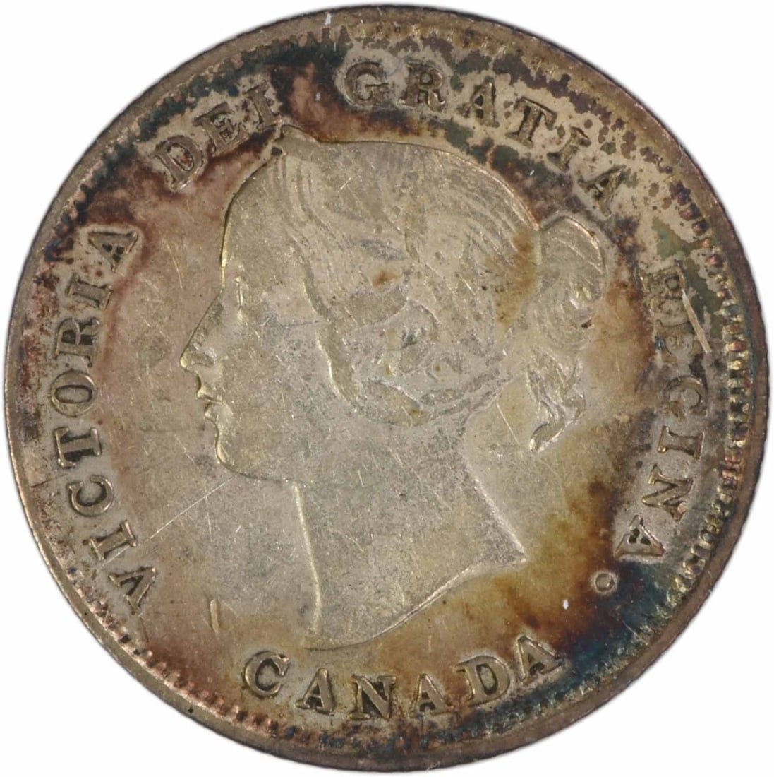 Canada 1900 5 Cents Silver KM2 EF Uncertified: Canada 1900 5 Cents Silver KM2 EF Uncertified This is a 1900 Canadian 5 Cents silver coin, KM number 2. The coin is circulated and graded as Extremely Fine (EF). It is uncertified and composed of silv