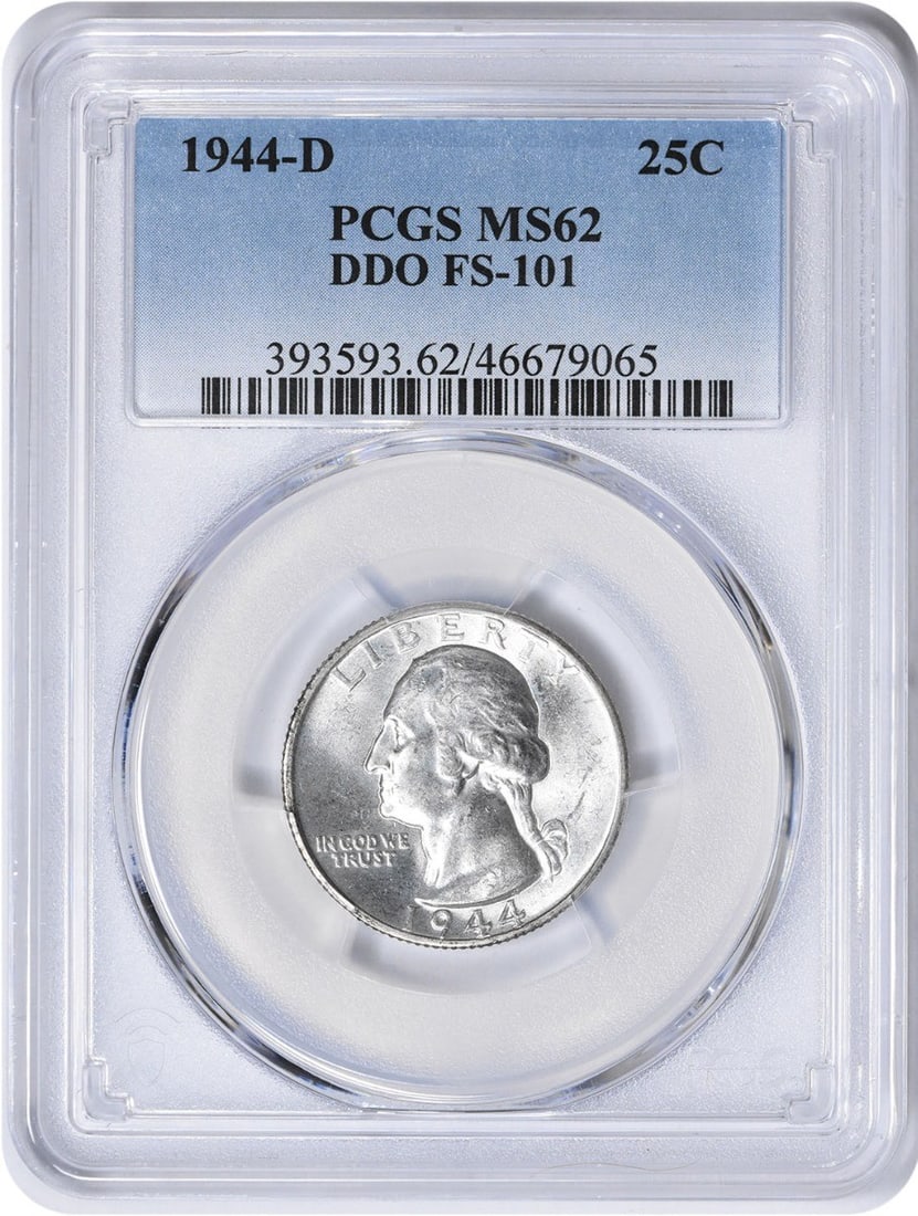 PCGS MS62 1944-D Washington quarter DDO FS-101 silver: PCGS MS62 1944-D Washington quarter DDO FS-101 silver This is a 1944-D Washington Quarter featuring the DDO FS-101 variety. Graded MS62 by PCGS, this uncirculated coin was minted in Denver and is comp