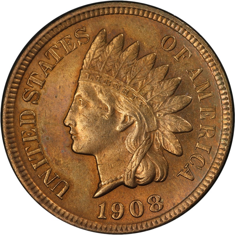 Uncirculated 1908-S Indian Head Cent Copper Choice BU Plus: Uncirculated 1908-S Indian Head Cent Copper Choice BU Plus This 1908-S Indian Cent showcases exceptional eye appeal with its vibrant luster and strong strike. The coin features predominantly red color