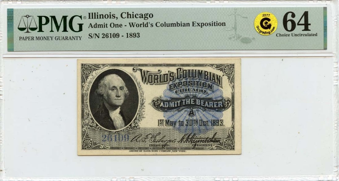 PMG Certified 1893 Chicago Columbian Exposition Blue Seal Note MS64 (1 of 2)