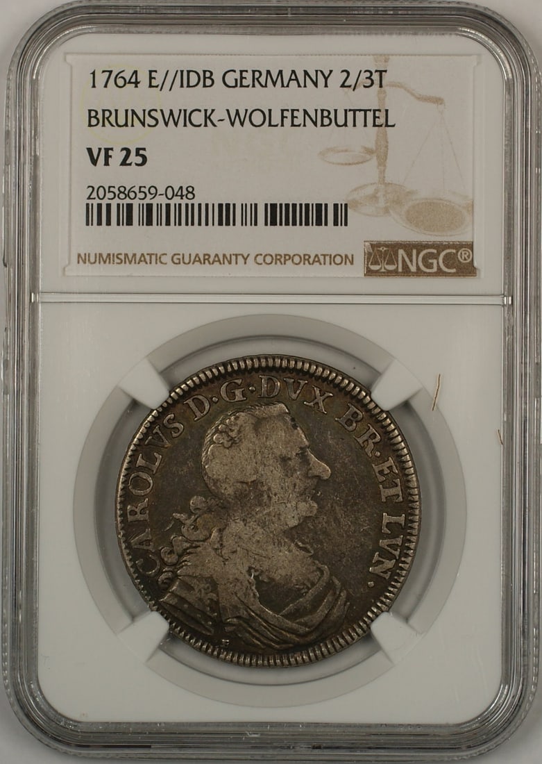 Germany 1764 Brunswick-Wolfenbuttel 2/3 Taler Silver NGC VF 25 Coin (1 of 2)