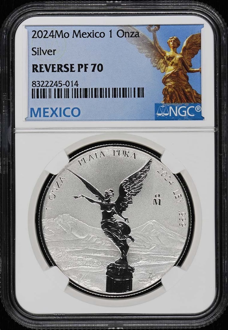 Mexico 2024 Silver 1 Onza Reverse Proof NGC PR70 Coin: Mexico 2024 Silver 1 Onza Reverse Proof NGC PR70 Coin 2024 Mo Mexico Reverse Proof Silver 1 Onza coin certified by NGC with a PR70 grade. This pre-owned coin is listed as uncirculated. Specifications 