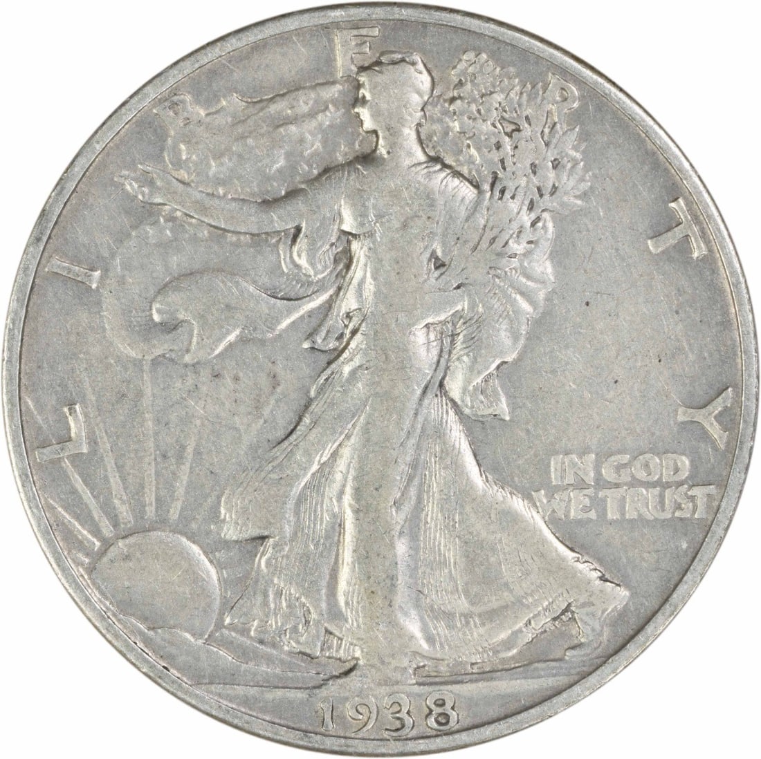 1938 D Liberty Walking 50C Silver Half Dollar Grade F Uncertified: 1938 D Liberty Walking 50C Silver Half Dollar Grade F Uncertified 1938-D Walking Liberty silver half dollar in circulated, Fine grade condition. This uncertified United States 50C coin is a pre-owned 