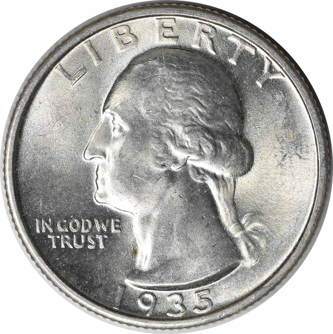 1935-S Silver Washington Quarter Choice BU+ Uncertified: 1935-S Silver Washington Quarter Choice BU+ Uncertified This is a 1935-S Washington Silver Quarter from the United States, featuring a profile of George Washington. The coin is composed of silver and 
